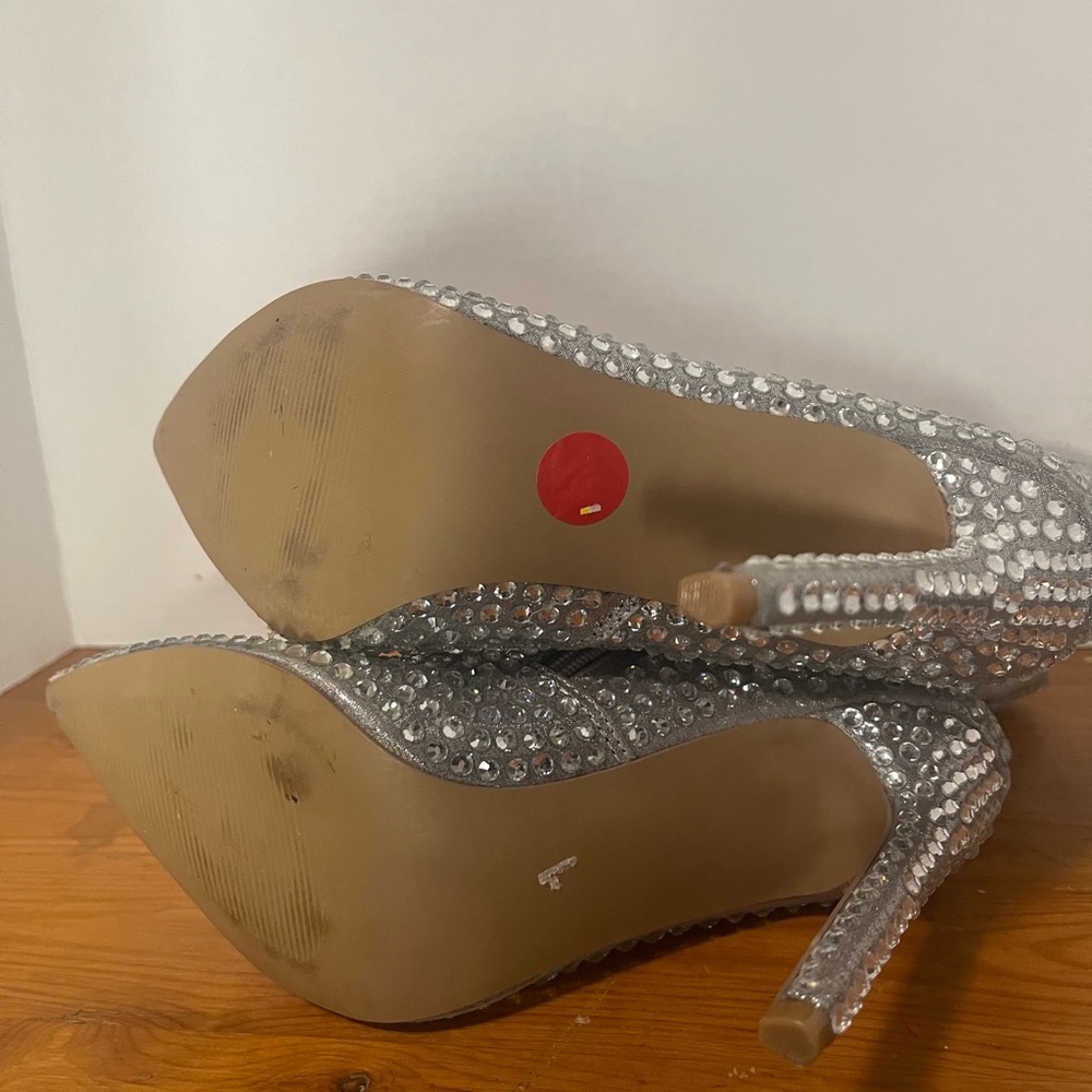 Silver Rhinestone Women's Heels ankle boots - Picture 6 of 11